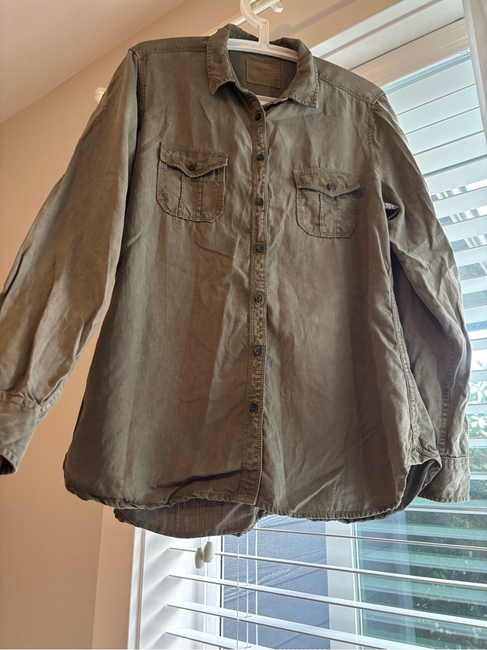Denver Hayes Olive Green Military-Style Button-Up Shirt